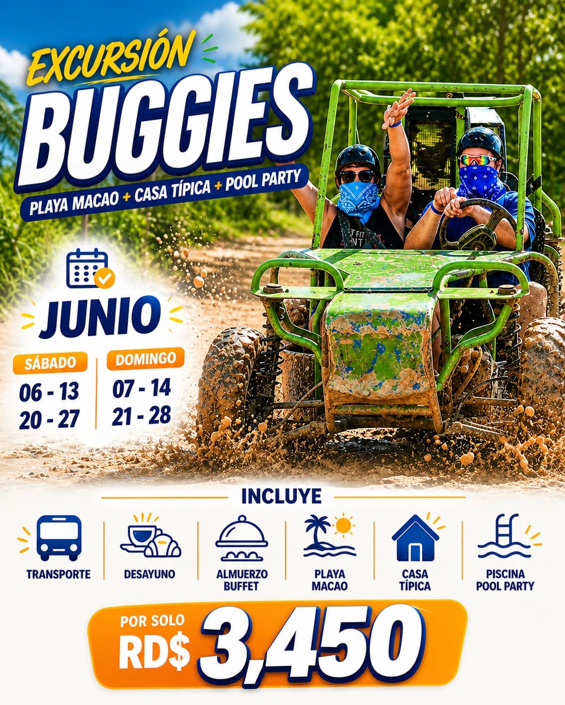 Excursión en Buggies + Playa Macao + Pool Party – Precio por Persona